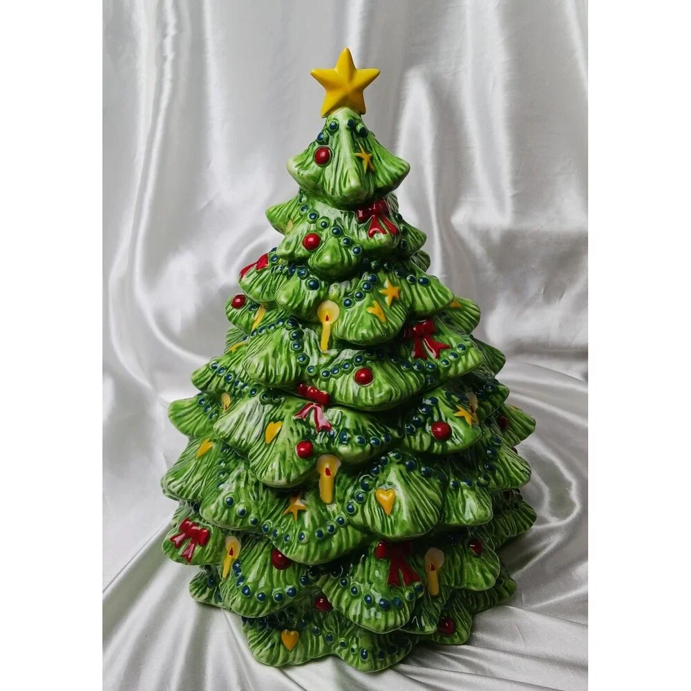 Winter Classic Ceramic Christmas Tree Cookie Jar 12''